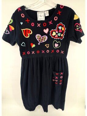 Michael Simon Lite Small Black Dress Hearts XOXO Valentines Day Short Sleeve